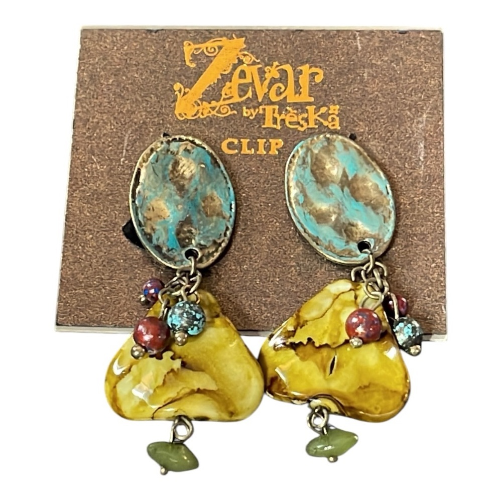 Zavar by Treska Natural Stone and metal clip on earrings. Bohemian style!